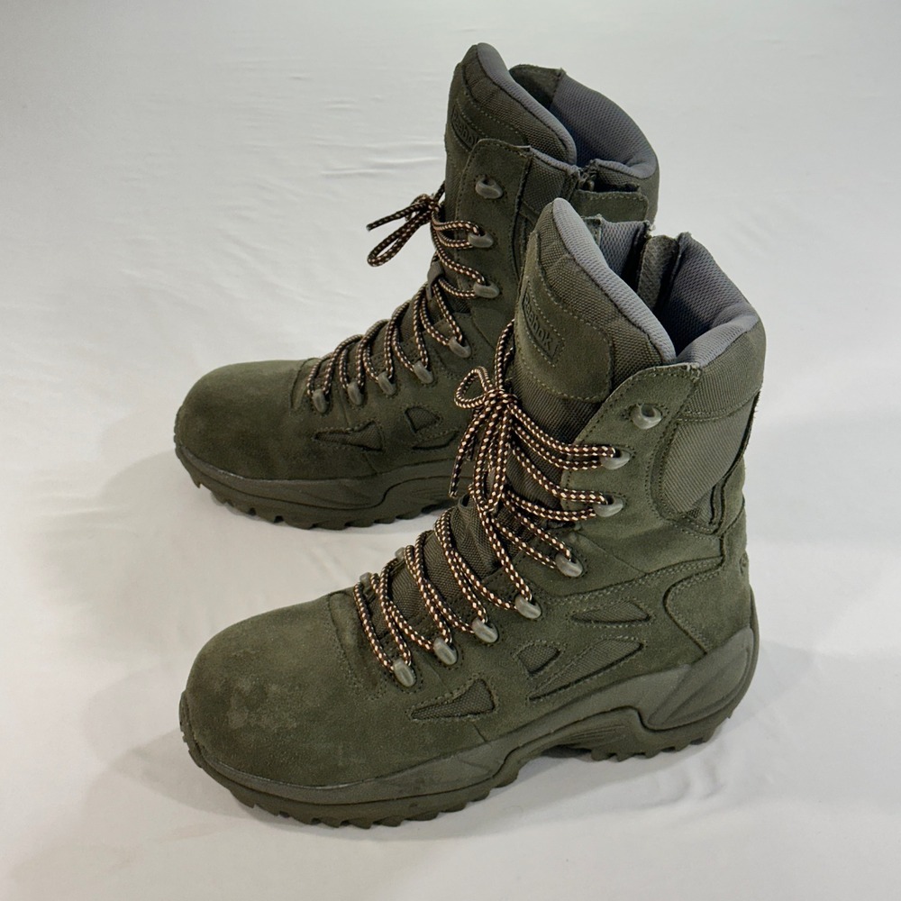 Reebok RB8990 Rapid Response Tactical Boots Mens 7.5W Sage Green Side Zip